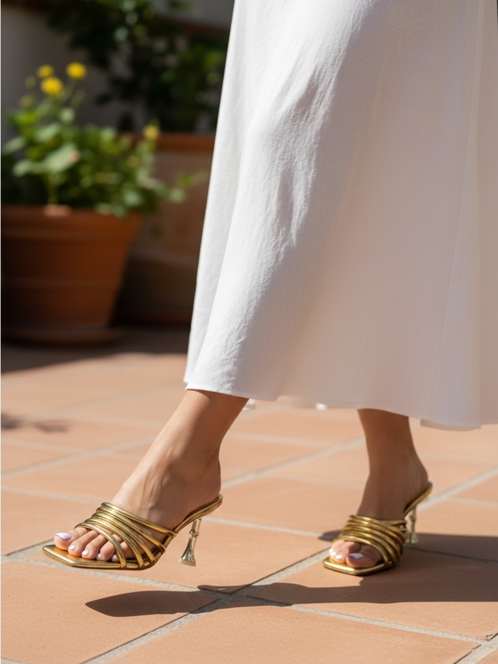 Aldo Metallic Gold Strappy Mule Heels